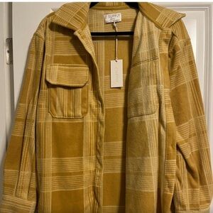 Z supply gold yellow mustard plaid button up fleece small NWT new soft cozy